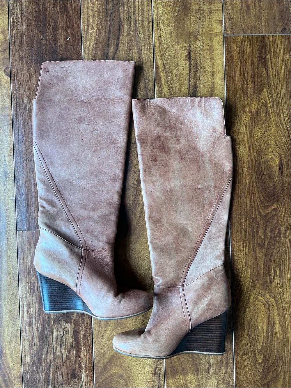 UGG Women's Tall Wedge Boots in Chestnut Brown Leather